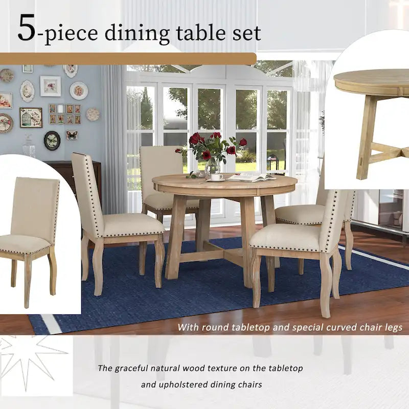 5-Piece Extendable Dining Table Set with Upholstered Chairs