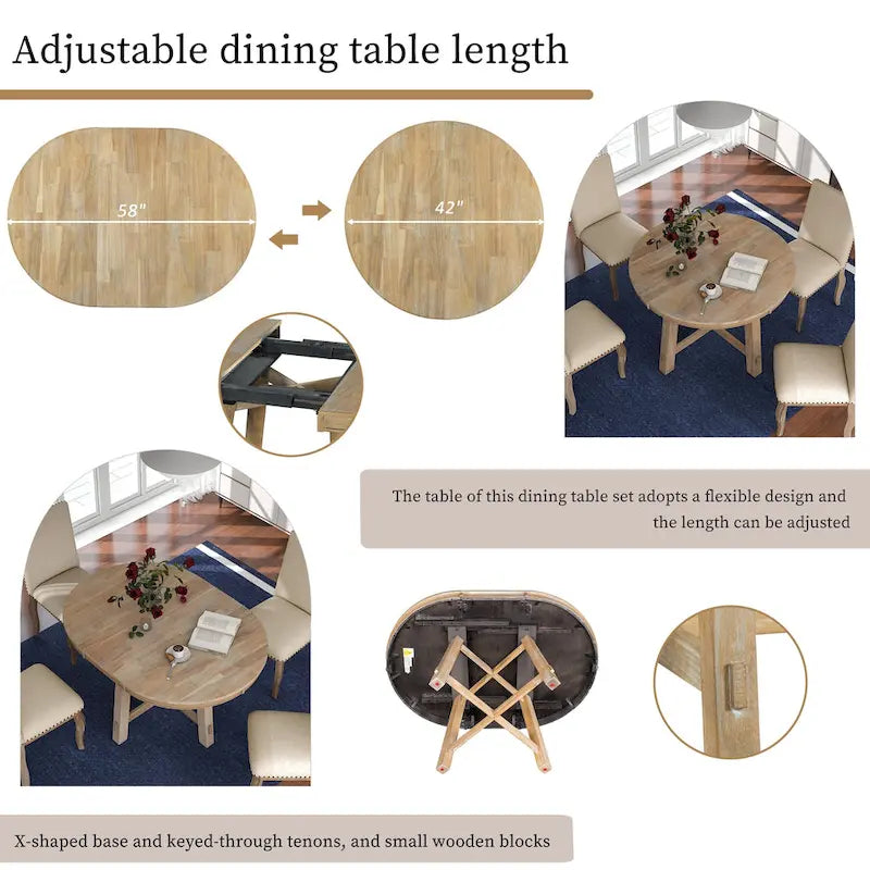 5-Piece Extendable Dining Table Set with Upholstered Chairs