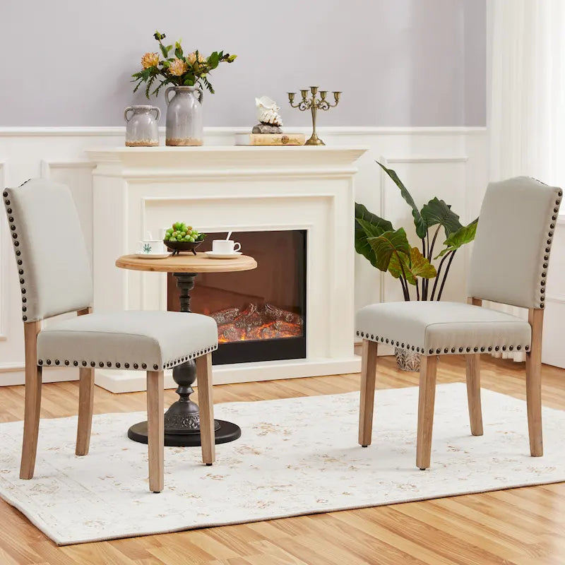 Yaheetech 2PCS Dining Chairs Upholstered Kitchen Chairs with Nailhead Trim - 18 L  22.5 W  36.5 H