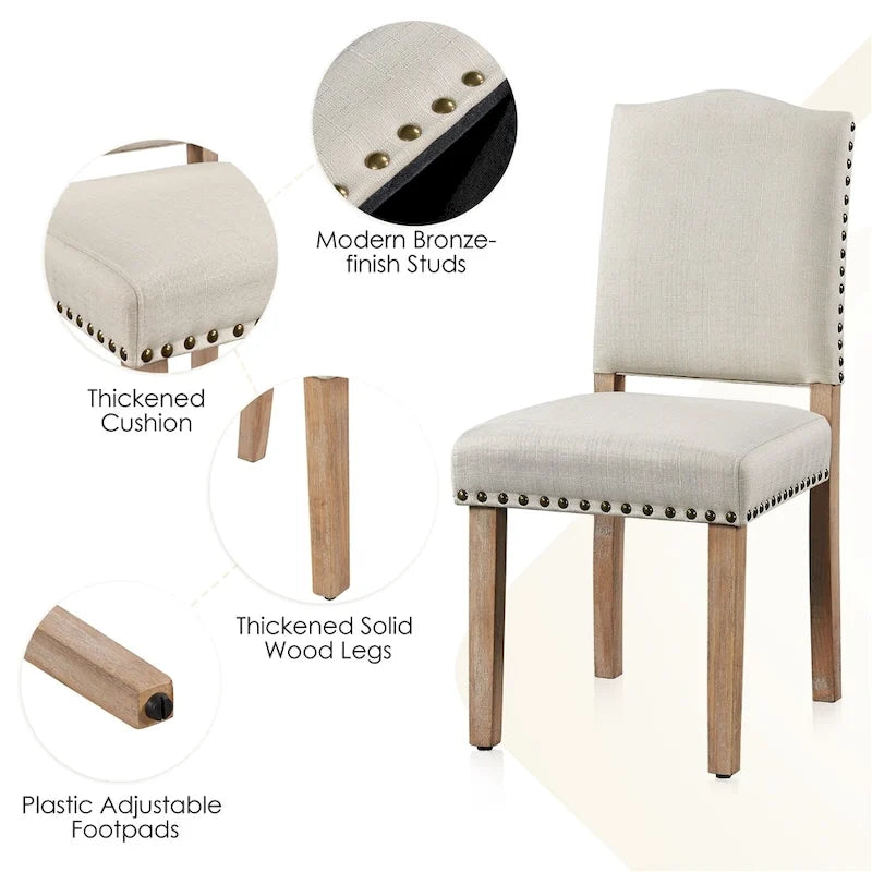 Yaheetech 2PCS Dining Chairs Upholstered Kitchen Chairs with Nailhead Trim - 18 L  22.5 W  36.5 H
