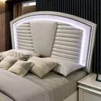 Xian Glam White Solid Wood 3-Piece Platform Bed with Nightstand and Dresser Set with LED by Furniture of America