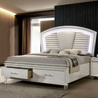 Xian Glam White Solid Wood 3-Piece Platform Bed with Nightstand and Dresser Set with LED by Furniture of America