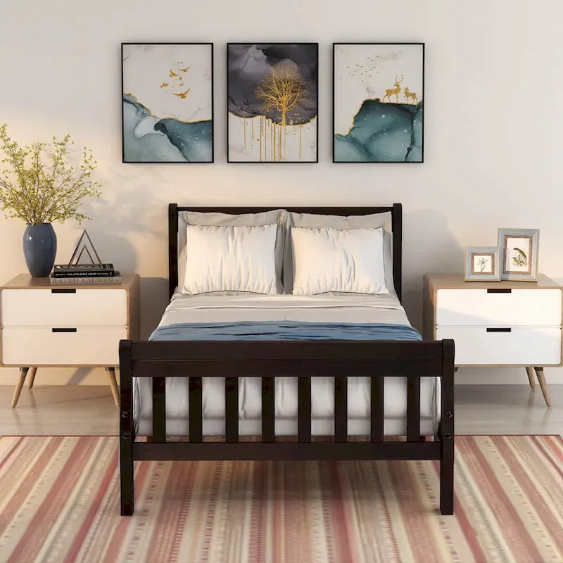 Wood Platform Bed Twin Bed Frame Panel Bed Mattress Foundation