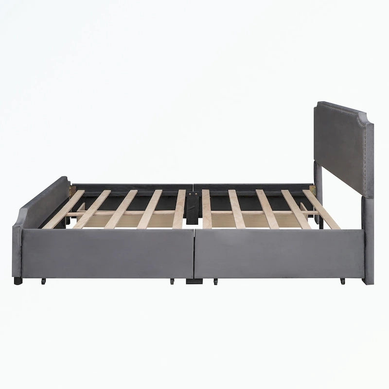 Upholstered Platform Bed with Stud Trim Headboard and Footboard