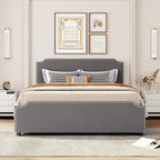 Upholstered Platform Bed with Stud Trim Headboard and Footboard