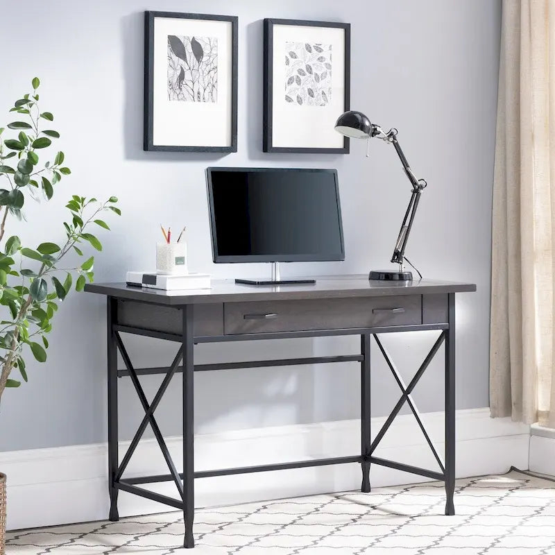 Grey 1 Drawer Metal and Wood Writing/Computer Desk