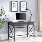 Grey 1 Drawer Metal and Wood Writing/Computer Desk