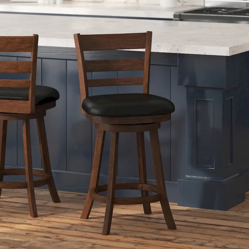 Ladderback Wooden Counter Height Stool with Upholstered Seat