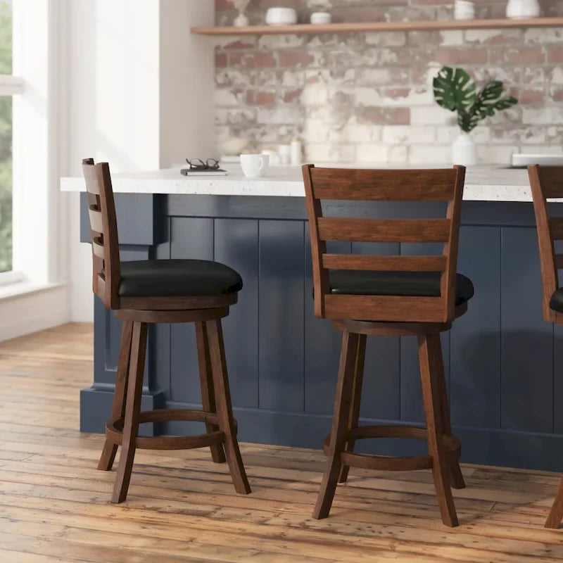 Ladderback Wooden Counter Height Stool with Upholstered Seat