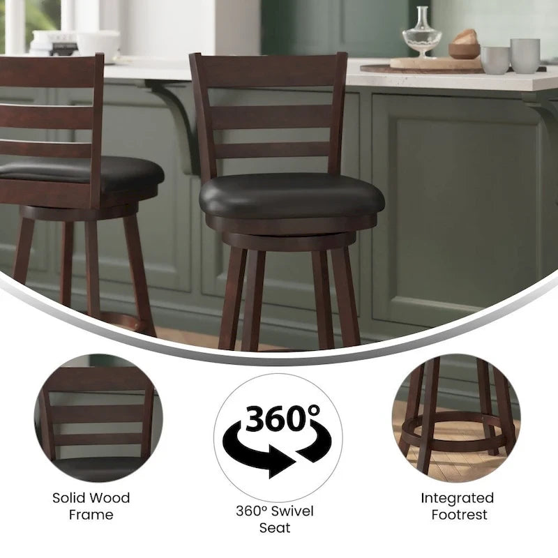 Ladderback Wooden Counter Height Stool with Upholstered Seat