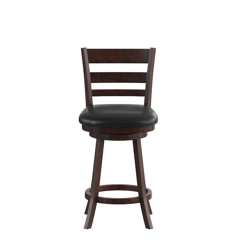 Ladderback Wooden Counter Height Stool with Upholstered Seat