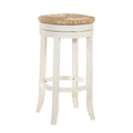HomeRoots 30 Natural And Antiqued White Solid Wood Swivel Backless Bar Height Bar Chair With Footrest - 19.5