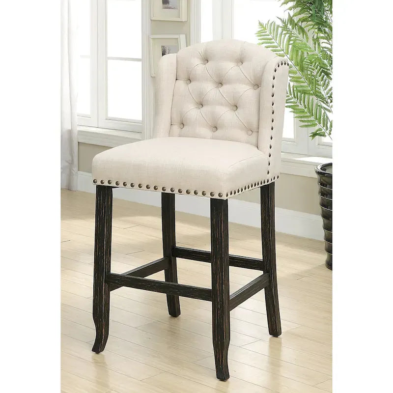 Tays Rustic Linen Tufted Bar Height Chairs (Set of 2) by Furniture of America