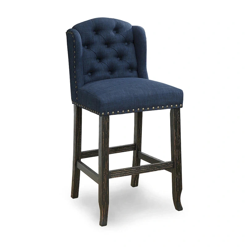 Tays Rustic Linen Tufted Bar Height Chairs (Set of 2) by Furniture of America