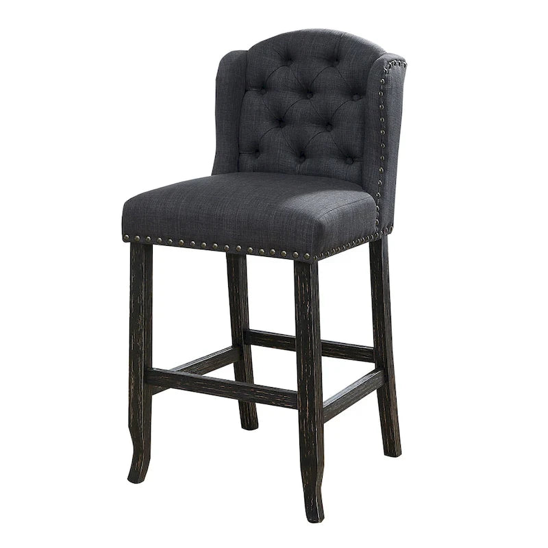Tays Rustic Linen Tufted Bar Height Chairs (Set of 2) by Furniture of America