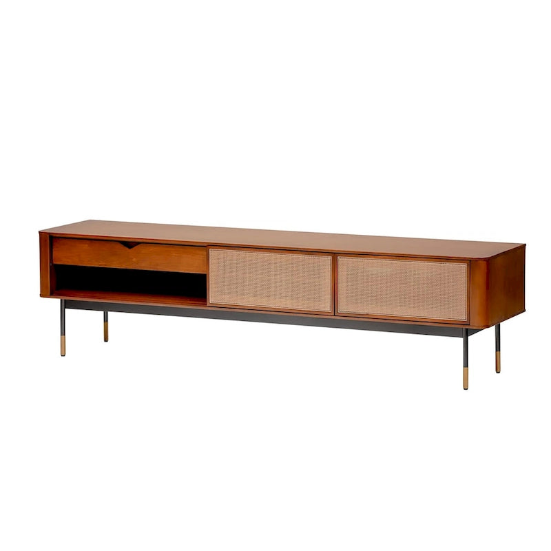 Miriam 71 Media Stand in Brown with Natural Wicker