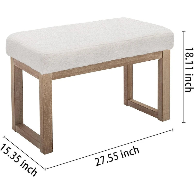 27 inch Wide Rectangle Ottoman Bench White Footstool, Velvet Look,White