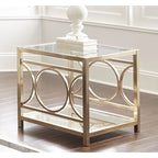 Steve Silver Oria Modern Tempered Glass and Gold Metal Side Table