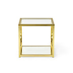 Steve Silver Oria Modern Tempered Glass and Gold Metal Side Table