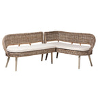 Raisa Modern Bohemian Natural Kubu Rattan and Acacia Wood 2-Piece Dining Nook Banquette Set