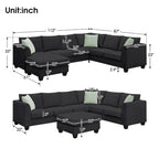 112*87 Sectional Sofa Couches Living Room Sets 7 Seats Modular Sectional Sofa with 3 Pillows, Black