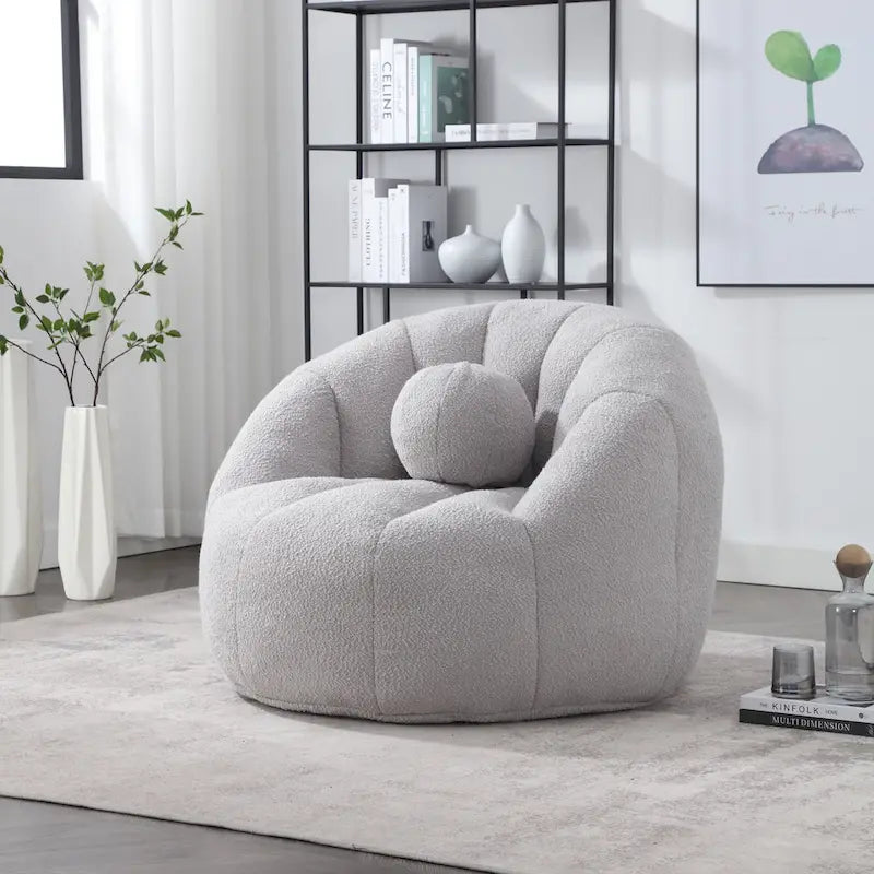 HOMEFUN Boucle Upholstered Round Lazy Cozy Bean Bag Chair With a Pillow
