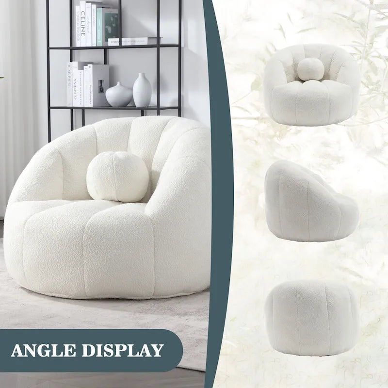 HOMEFUN Boucle Upholstered Round Lazy Cozy Bean Bag Chair With a Pillow
