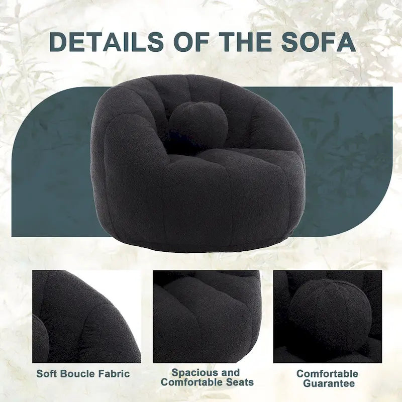 HOMEFUN Boucle Upholstered Round Lazy Cozy Bean Bag Chair With a Pillow