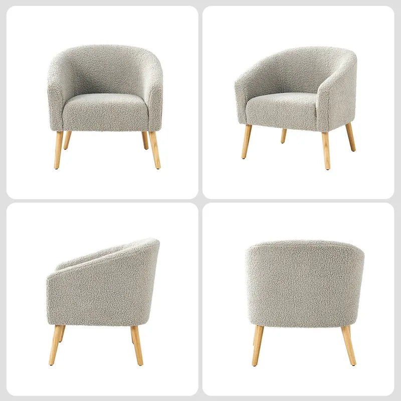 Sheila Modern 30W Boucle Armchair with Solid Wood Legs Set of 2 by HULALA HOME