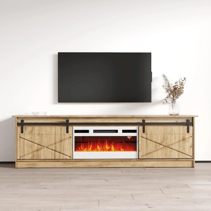 White 79" TV Stand with Electric Fireplace for up to 90" TVs