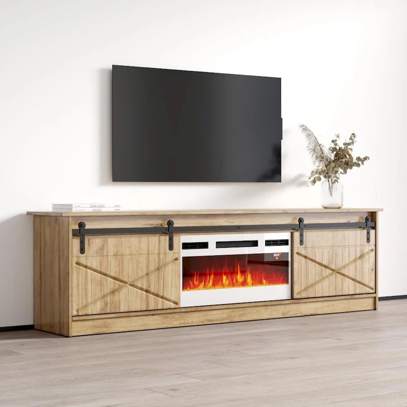 White 79" TV Stand with Electric Fireplace for up to 90" TVs