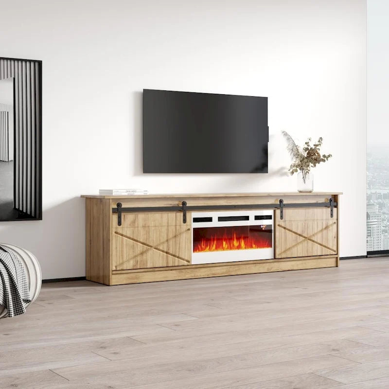 White 79" TV Stand with Electric Fireplace for up to 90" TVs