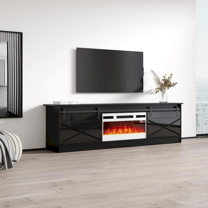White 79" TV Stand with Electric Fireplace for up to 90" TVs
