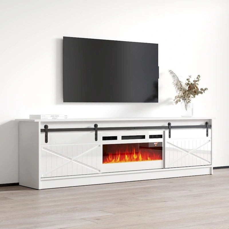 White 79" TV Stand with Electric Fireplace for up to 90" TVs