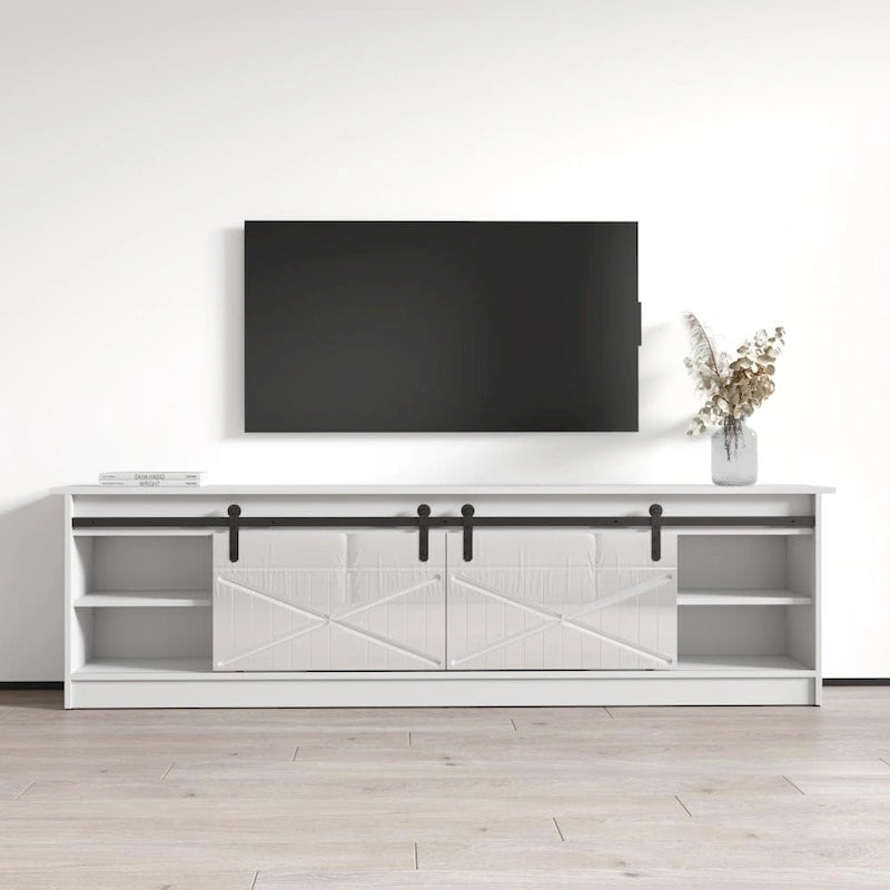 White 79" TV Stand with Electric Fireplace for up to 90" TVs