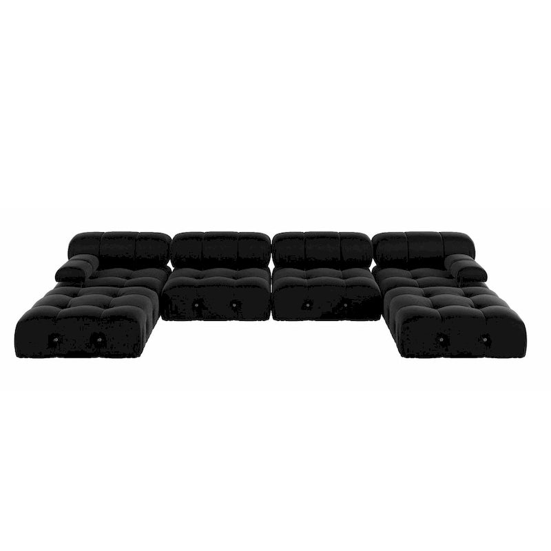 U-shaped Velvet Upholstery 6-piece Sectional Sofa Couch,4 Seats with 2 Ottoman