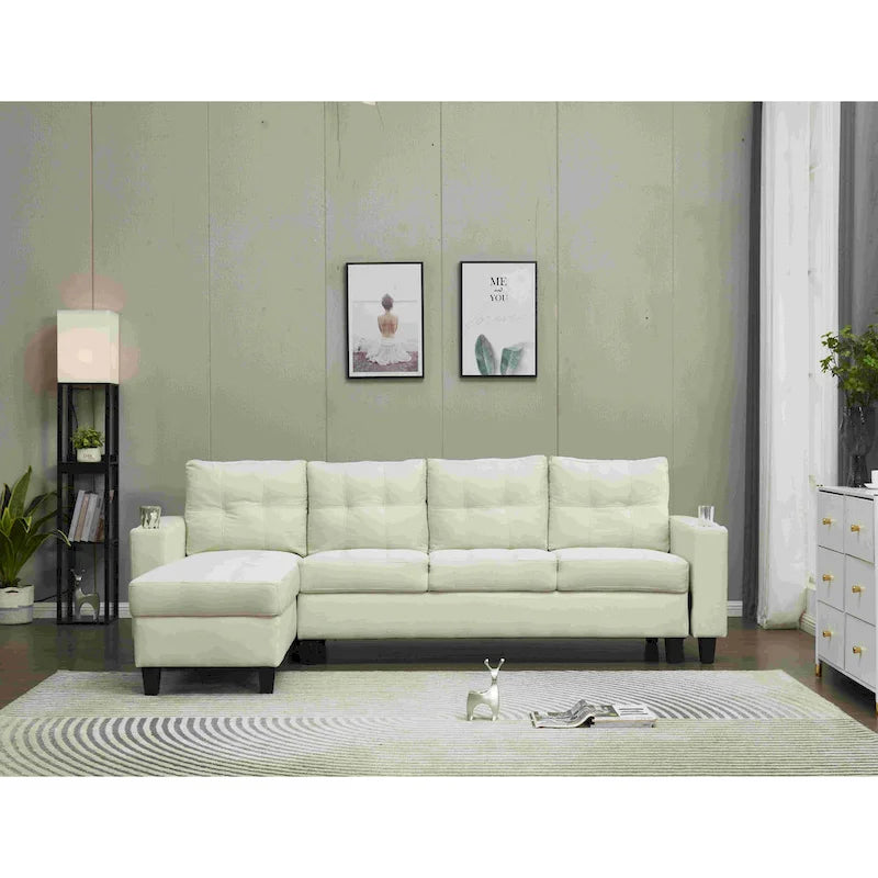 Beige Linen Reversible Sectional Sofa 3-Seater