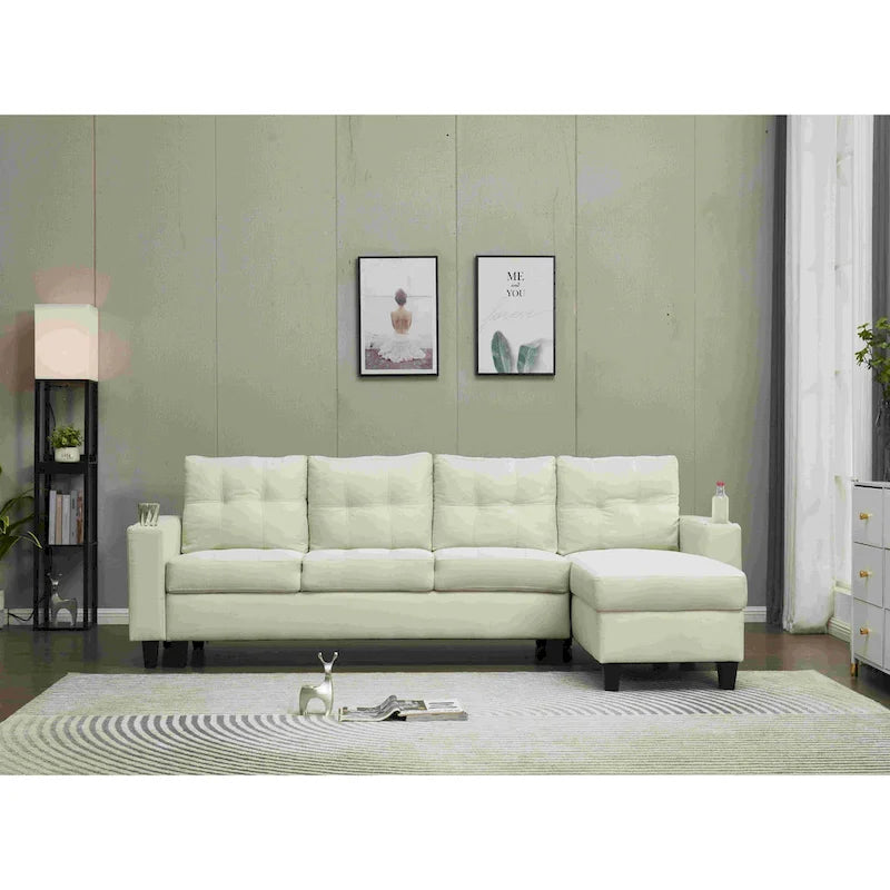 Beige Linen Reversible Sectional Sofa 3-Seater