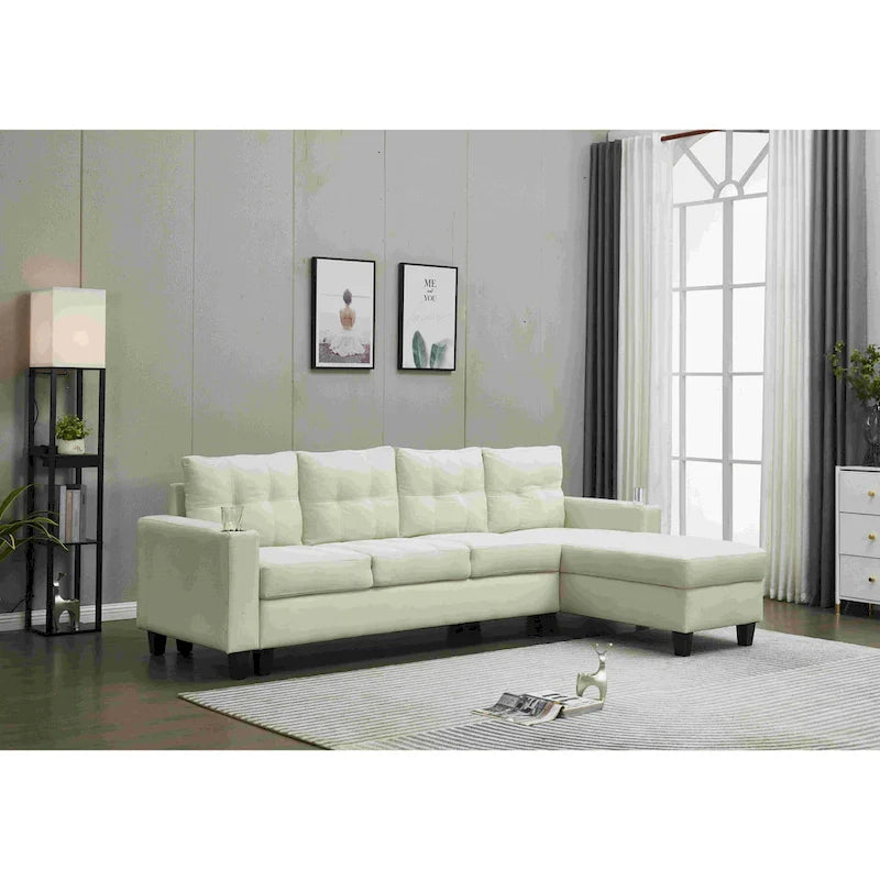 Beige Linen Reversible Sectional Sofa 3-Seater