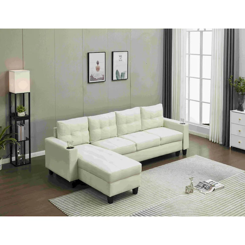 Beige Linen Reversible Sectional Sofa 3-Seater