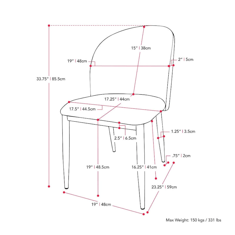 Upholstered Dining Chairs with Black Metal Legs - Set of 2
