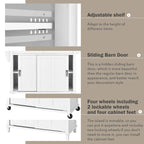 Kitchen Cart Featuring Rubber Wood Drop-Leaf Countertop, Adjustable Height, and Concealed Sliding Barn Door Storage