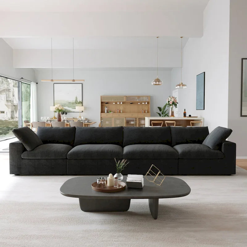 Beige 4-Seat Modular Sectional Sofa with Removable Covers