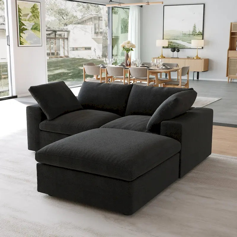 Beige 4-Seat Modular Sectional Sofa with Removable Covers