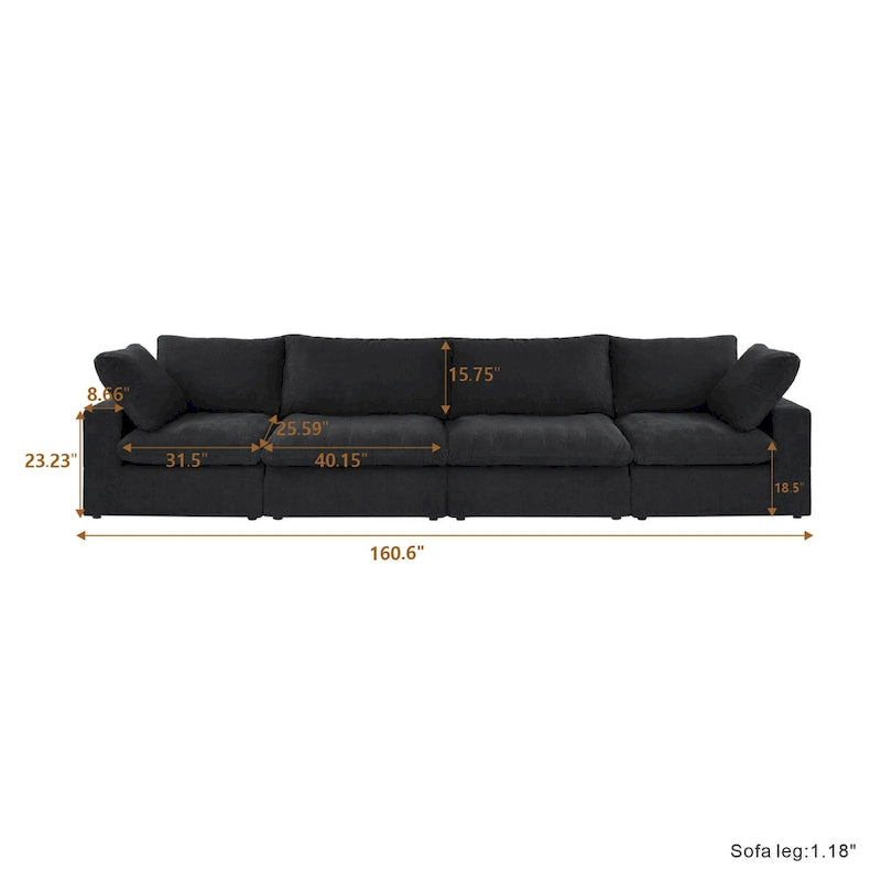 Beige 4-Seat Modular Sectional Sofa with Removable Covers