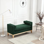 Beige Boucle Upholstered Bench with Fluted Wood Legs