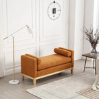 Beige Boucle Upholstered Bench with Fluted Wood Legs