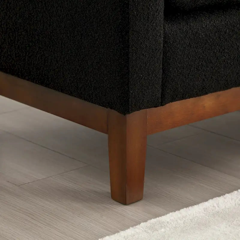 Beige Boucle Upholstered Bench with Fluted Wood Legs