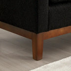 Beige Boucle Upholstered Bench with Fluted Wood Legs