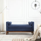 Beige Boucle Upholstered Bench with Fluted Wood Legs